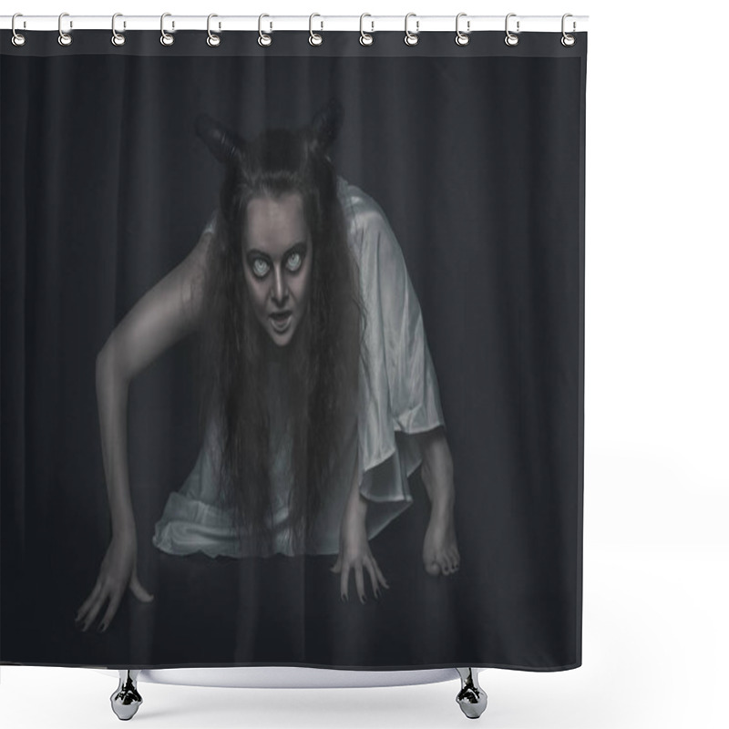 Personality  Terrible Ghost With Horns Crawl On Dark  Shower Curtains