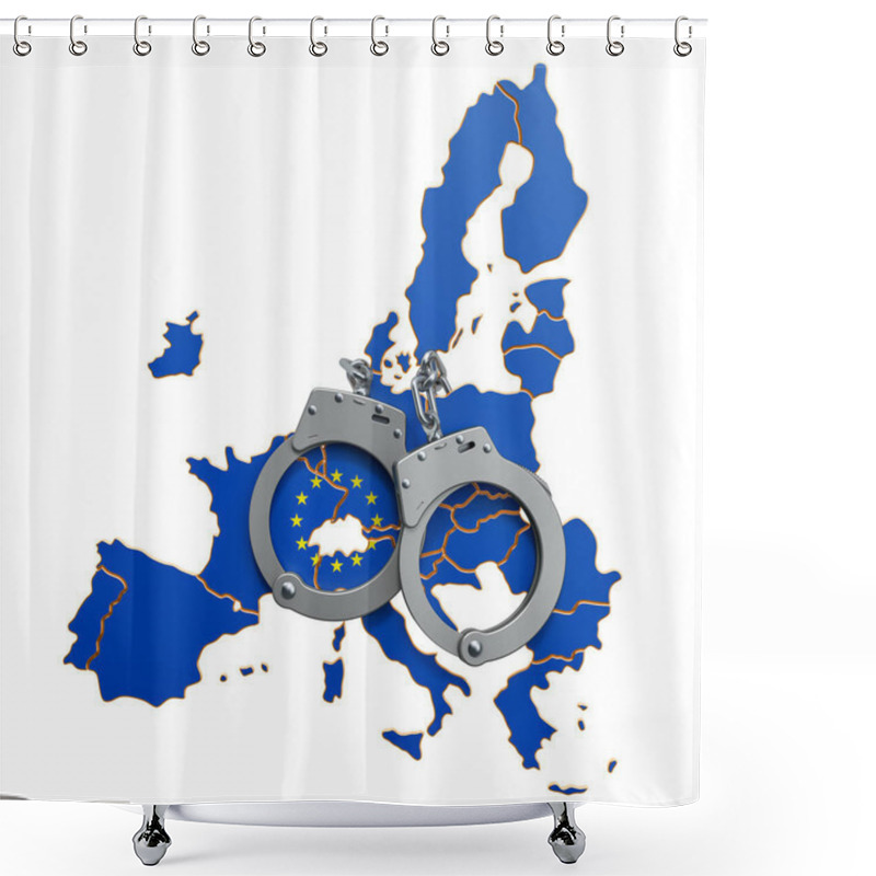 Personality  Crime And Punishment In The European Union Concept, 3D Rendering Isolated On White Background Shower Curtains