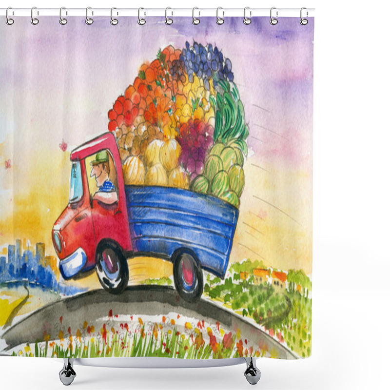 Personality  Truck With Vegetables Shower Curtains