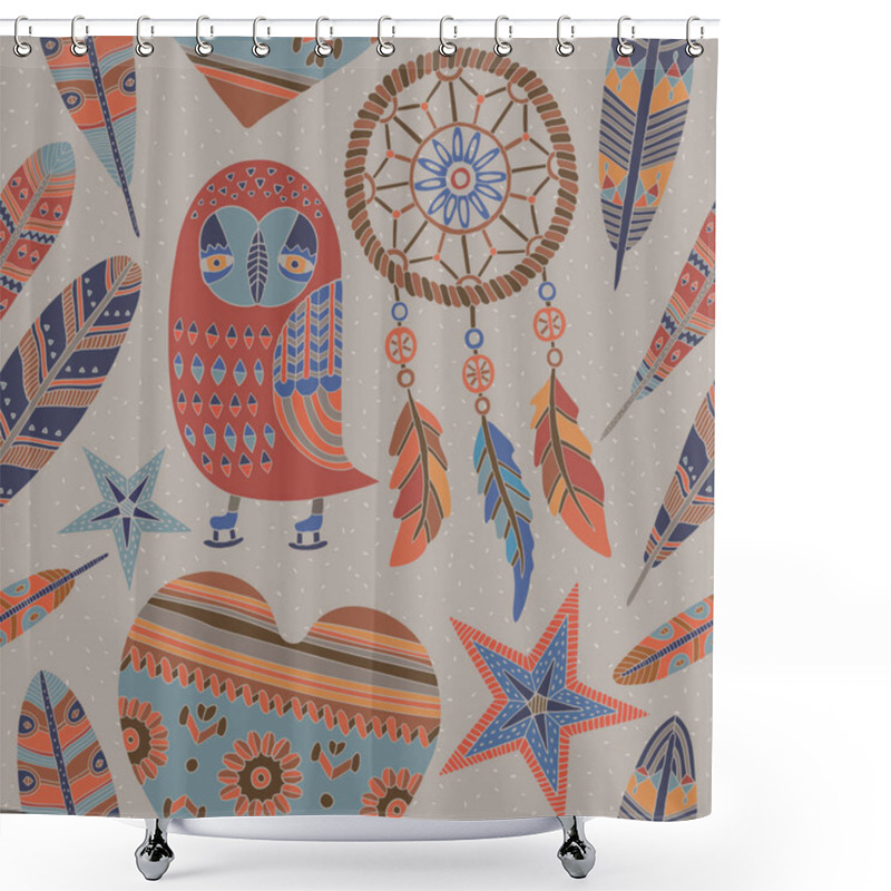 Personality  Owl With Decorative Elements Shower Curtains