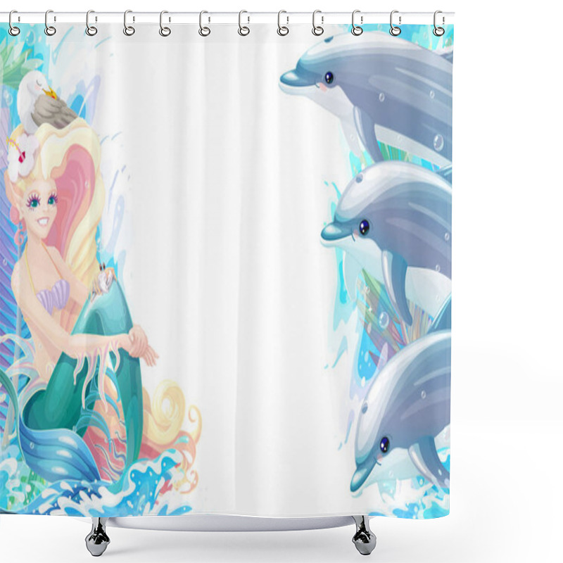 Personality  Vector Cartoon Sea Border Background Shower Curtains