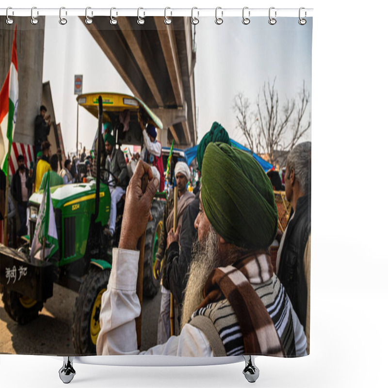 Personality  Huge Number Of Tractor With Indian Flag Going For Tractor Rally During Farmers Protest At Tikri Border,delhi, India. Shower Curtains