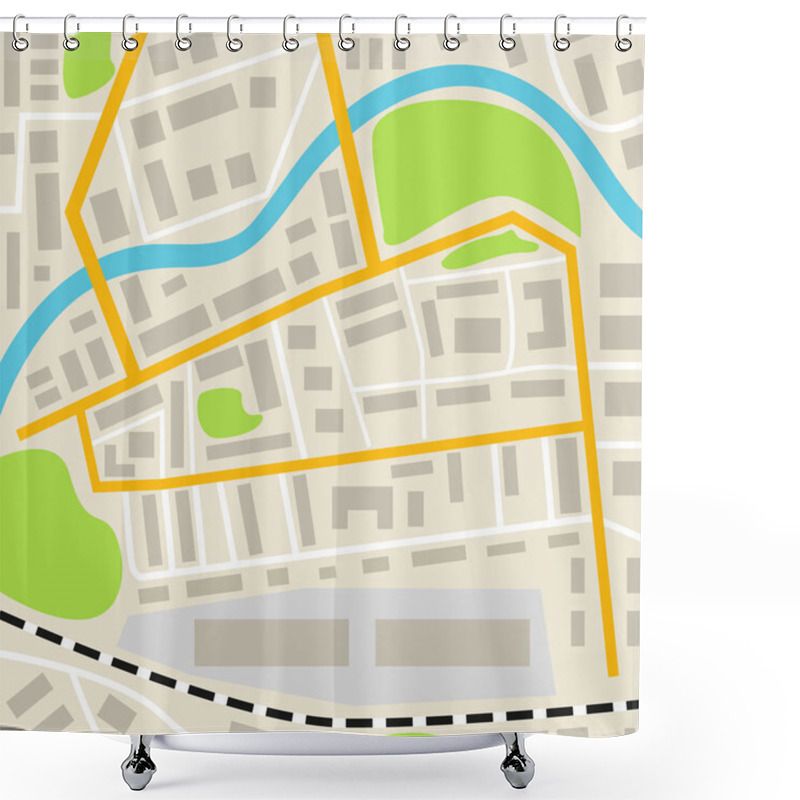 Personality  Abstract City Map With Roads Houses Parks And A River. Town Streets On The Plan. Top View. Shower Curtains