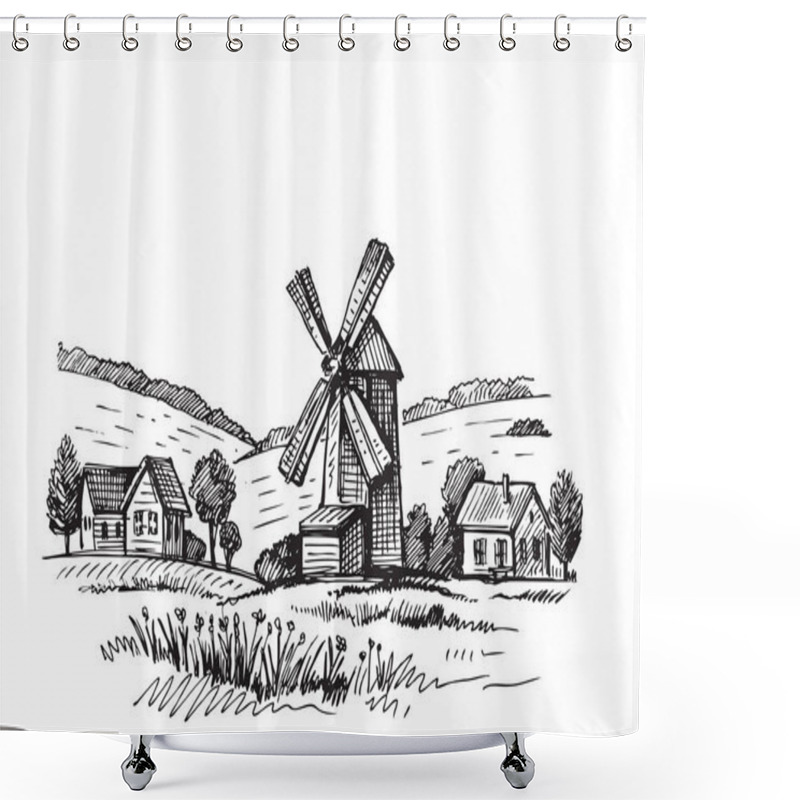 Personality  Hand Drawn Mill Shower Curtains