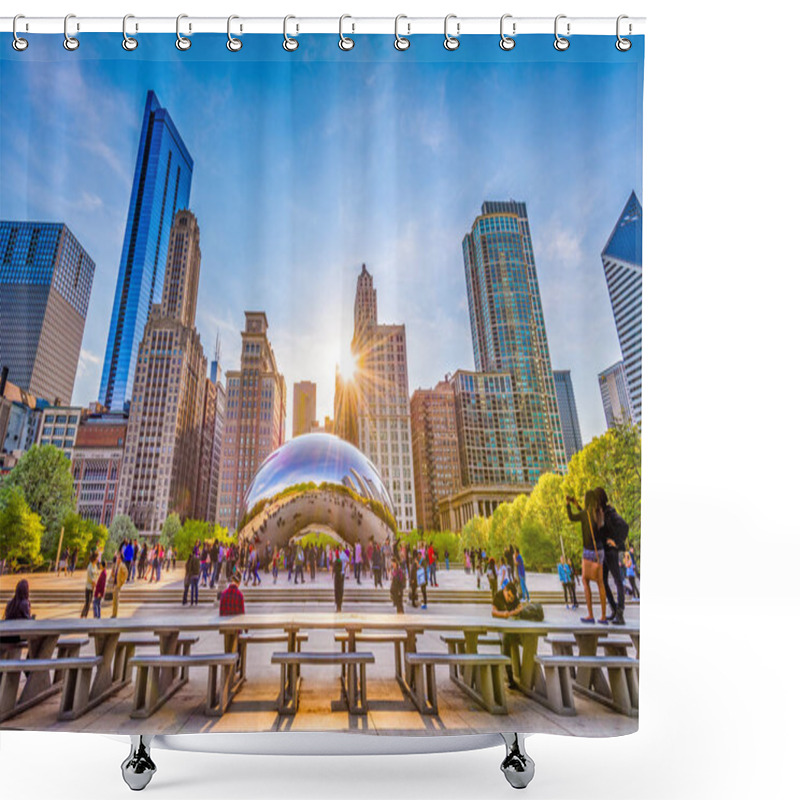 Personality  CHICAGO - ILLINOIS: MAY 9, 2018: Tourists Visit Cloud Gate In Millennium Park In The Late Afternoon. Shower Curtains