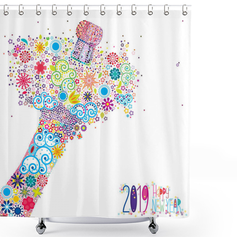 Personality  An Abstract Vector Illustration Of Flowers Popping From A Champagne Bottle With A Fizz Of Floral Splash For The New Year 2019 On A White Background Shower Curtains