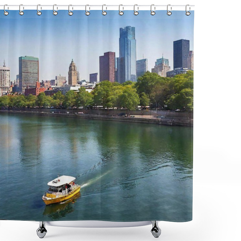 Personality  A High-resolution Ultrarealistic Image Capturing The Bustling Skyline Of A Modern City, Created With High-definition Digital Photography. The Scene Shows Towering Skyscrapers With Reflective Glass Facades, Bathing In The Soft, Natural Light Of An Shower Curtains