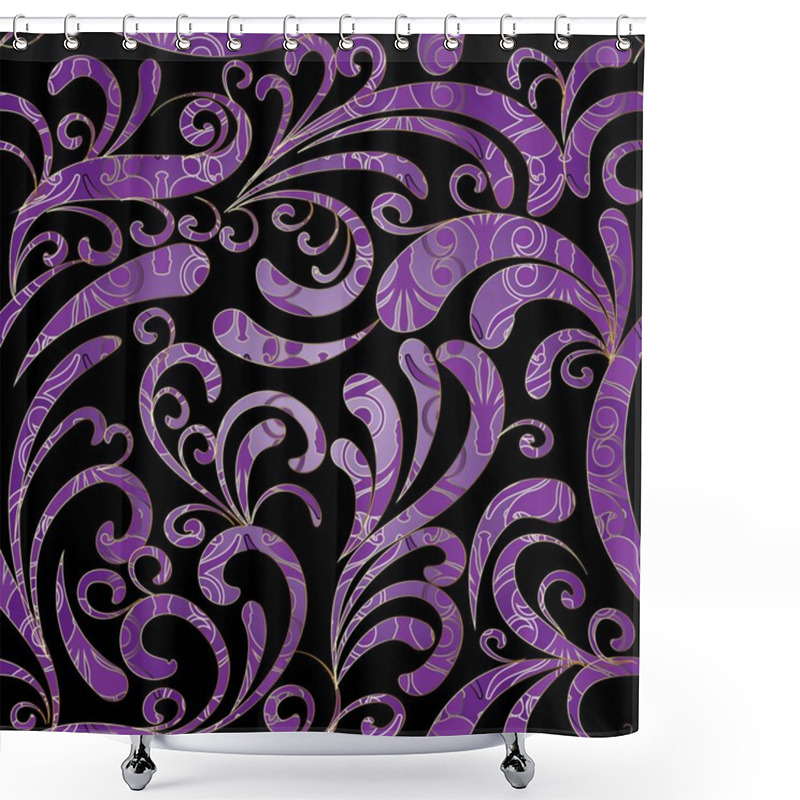 Personality  Paisley Seamless Pattern. Black Violet Floral Background  Shower Curtains