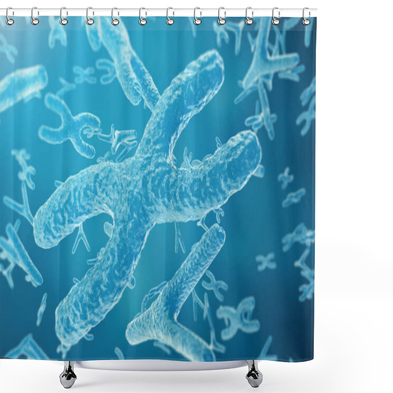 Personality  Chromosomes On Scientific Background. Life And Biology, Medicine Scientific Concept With Focus Effect, 3d Rendering Shower Curtains