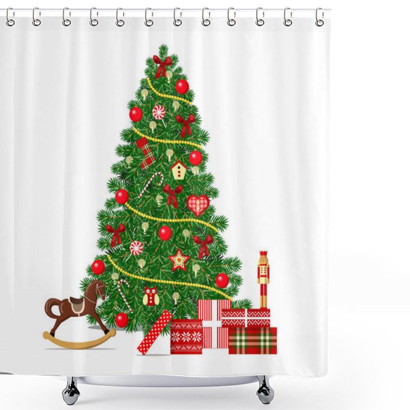 Personality  Beautiful Decorated Xmas Tree Isolated. Christmas Shower Curtains