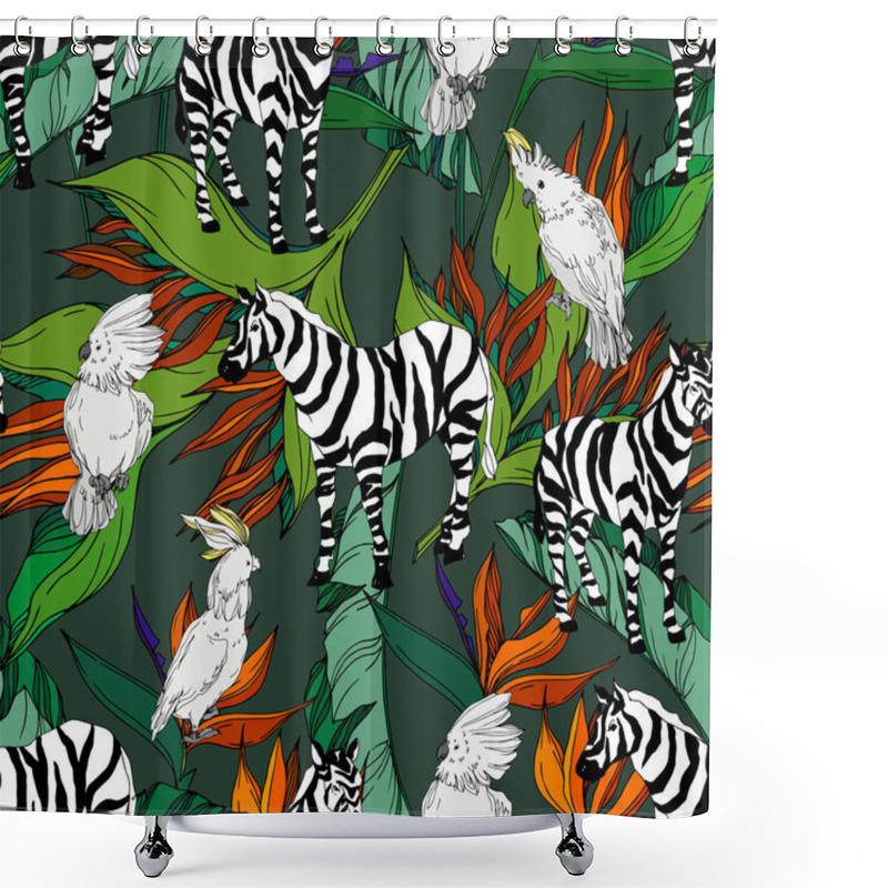 Personality  Vector Exotic Zebra Print Wild Animal Isolated. Black And White Engraved Ink Art. Seamless Background Pattern. Shower Curtains