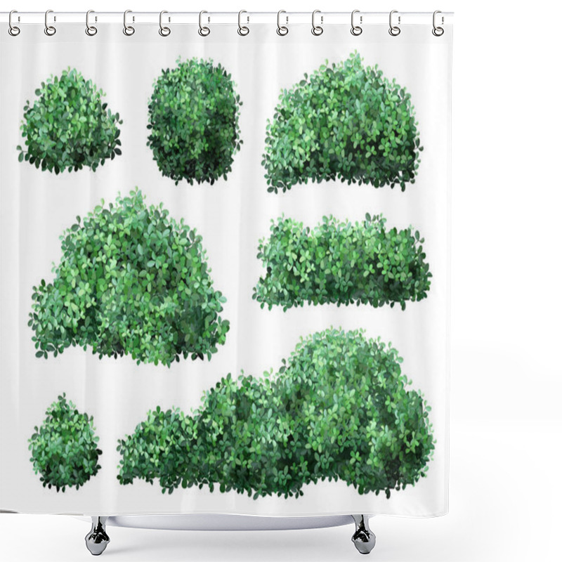 Personality  Realistic Garden Shrub. Nature Green Seasonal Bush, Boxwood, Floral Branches And Leaves, Tree Crown Bush Foliage. Garden Green Fence Vector Illustration Set Shower Curtains