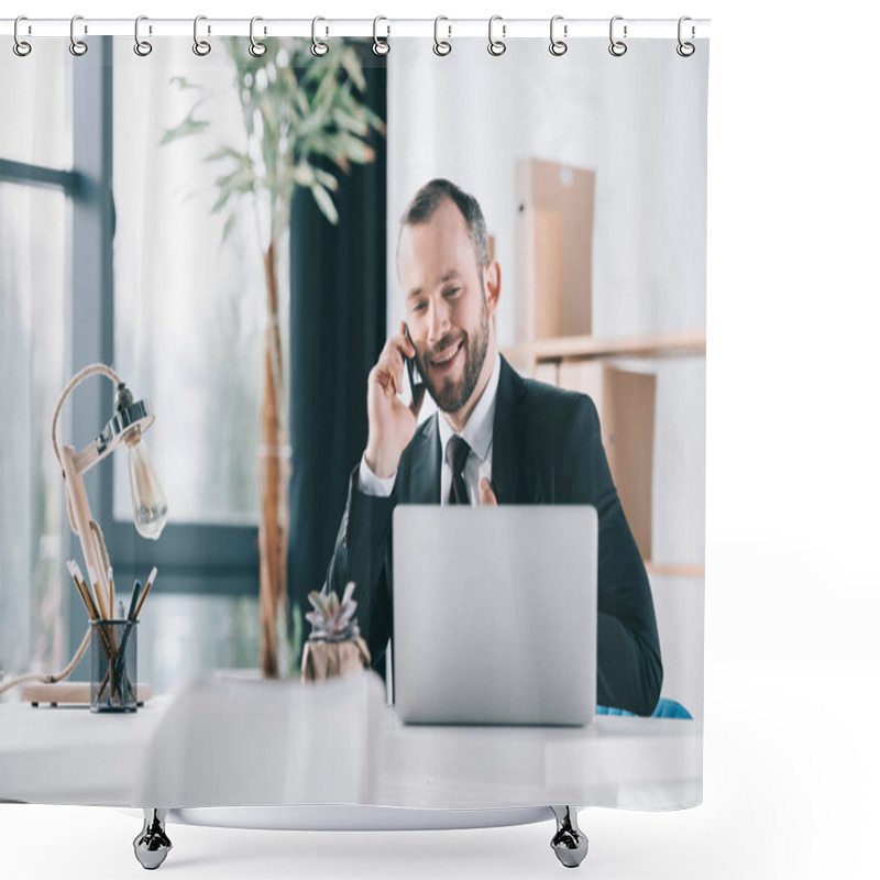 Personality  Businessman Talking By Phone Shower Curtains