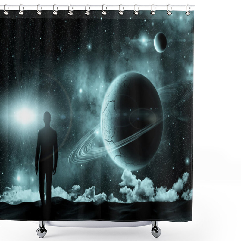 Personality  Man Standing On The Background Of The Cosmic Landscape Shower Curtains