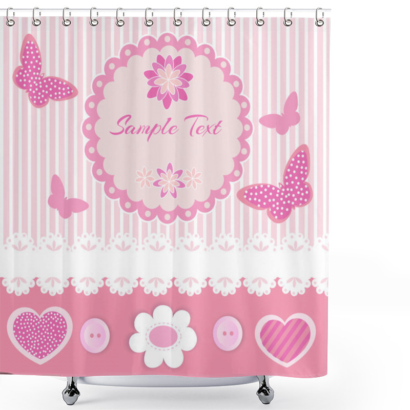 Personality  Pink Frame With Lace And Butterflies Shower Curtains