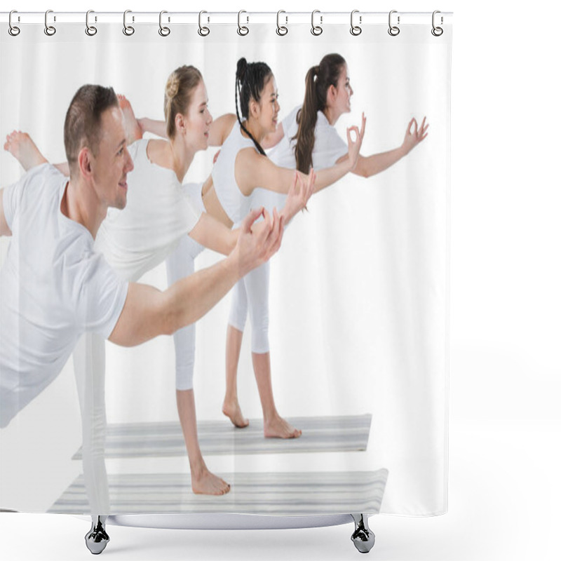 Personality  Women Practicing Yoga With Trainer  Shower Curtains