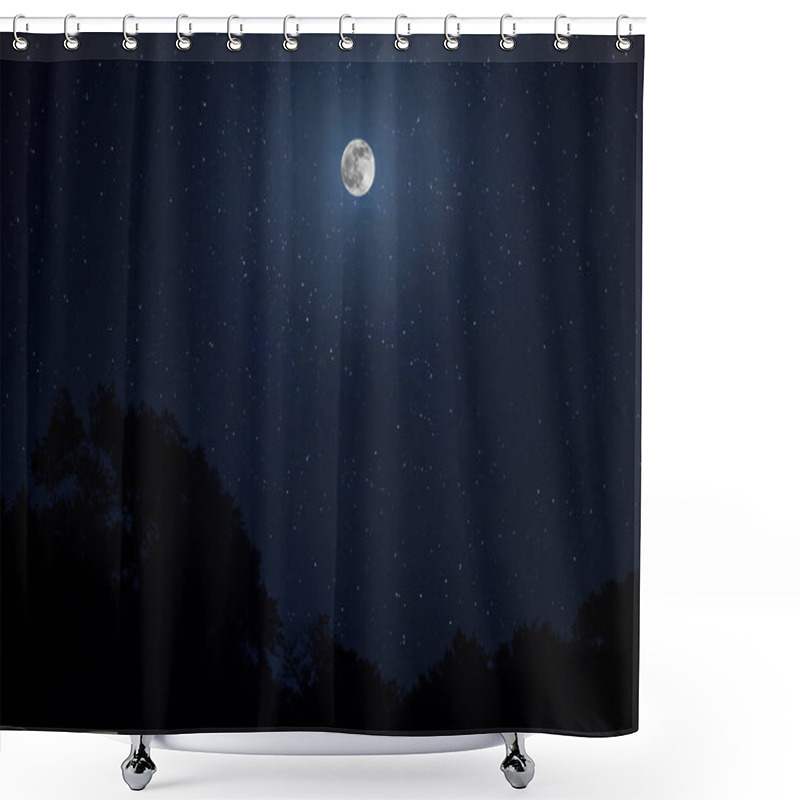 Personality  Long Exposure Shot. Mountain Road Through The Forest On A Full Moon Night. Scenic Night Landscape Of Dark Blue Sky With Moon. Azerbaijan Shower Curtains