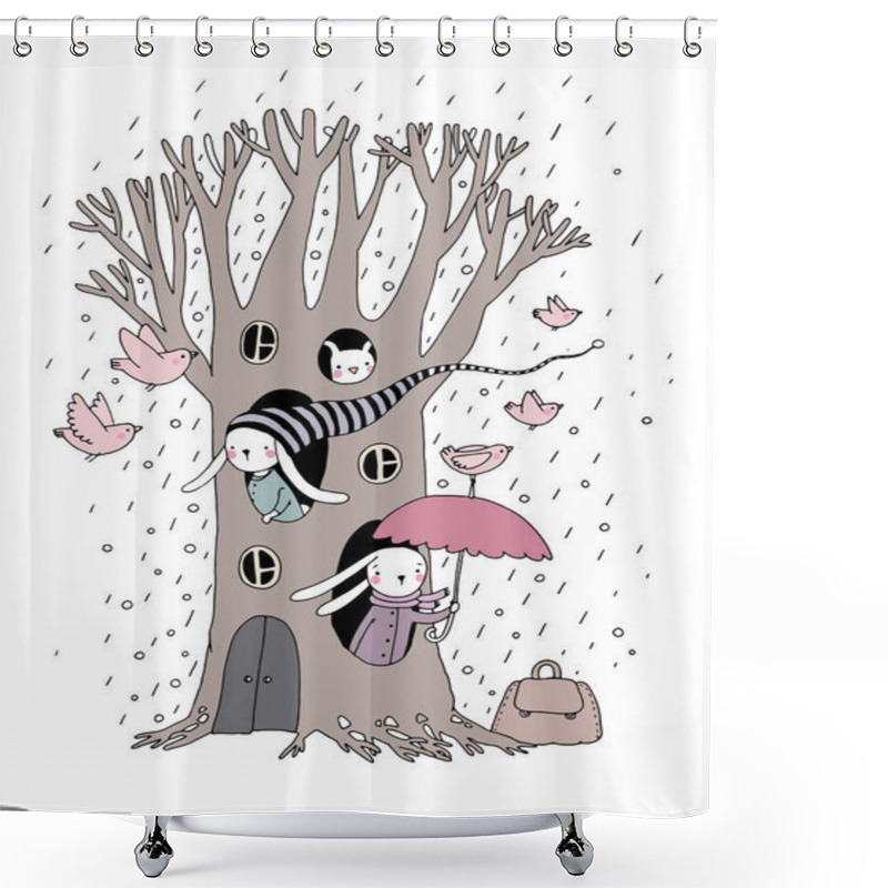 Personality  Magic Tree, Rabbits And Birds. Shower Curtains