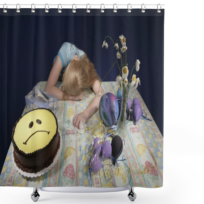 Personality  Upset Girl Surrounded By Party Supplies Shower Curtains