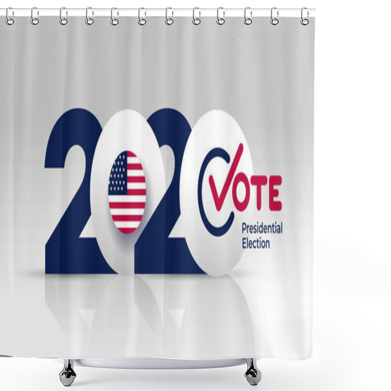 Personality  Election Header Banner 2020 United States Of America Presidential Election. With Patriotic Stars And Stripes Theme. Vote Design Logo. Vector Illustration. Isolated On White Background. Shower Curtains