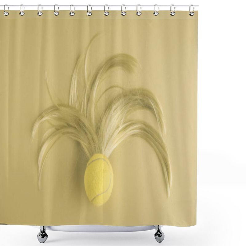 Personality  Hairy Tennis Ball Flat Lay Art Concept Background. Shower Curtains