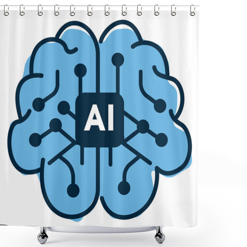 Personality  A Visual Representation Of Artificial Intelligence Showcases A Blue Brain Design With Lines Connecting Various Nodes, Emphasizing Technological Advancement And Innovation. Shower Curtains