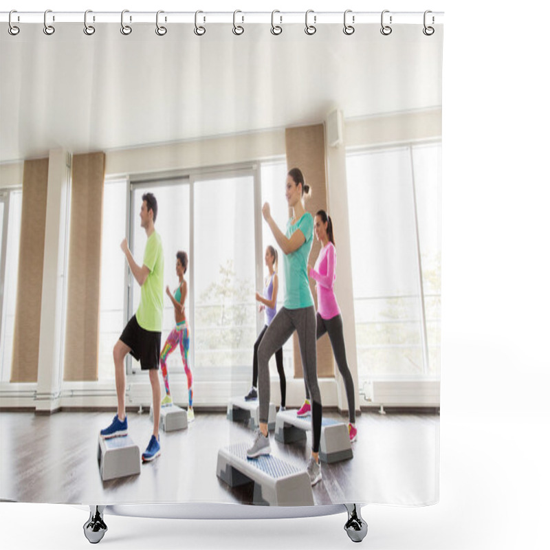 Personality  Group Of People Exercising On Steppers In Gym Shower Curtains