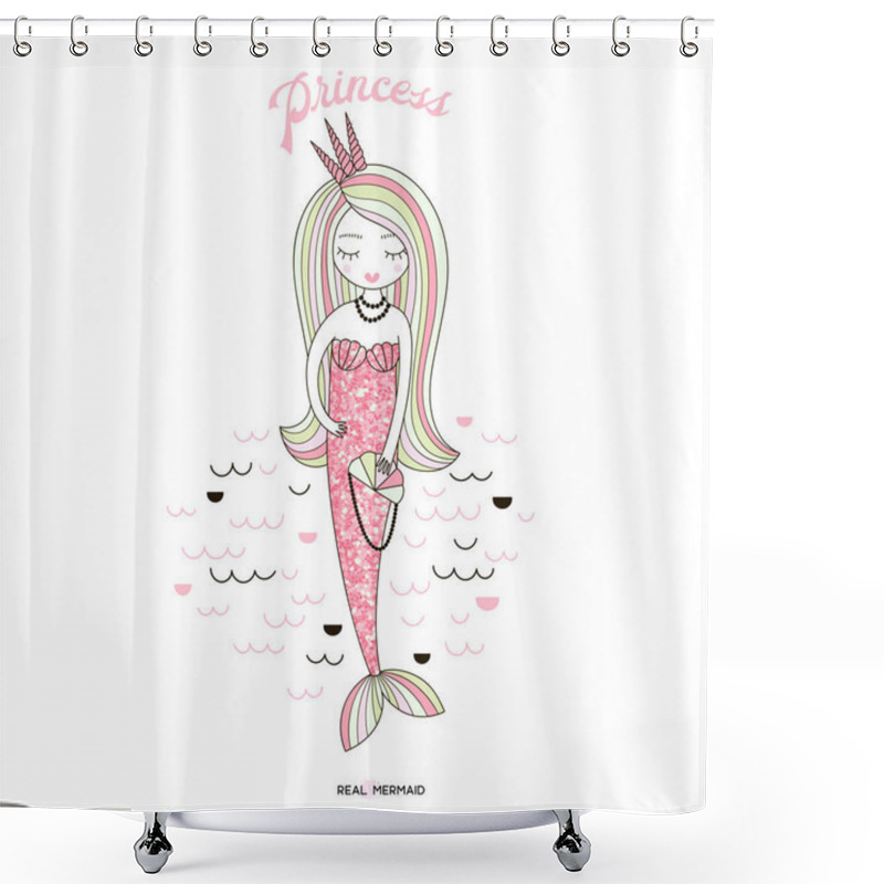 Personality  Princess Mermaid, Cute Illustration For Girls Shower Curtains