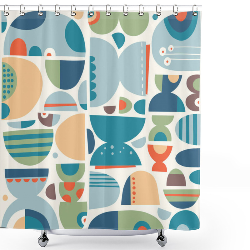 Personality  Funny Abstract Rounded Blue, Orange, Green And Brown Shapes Composition Pattern On Pale Background Shower Curtains