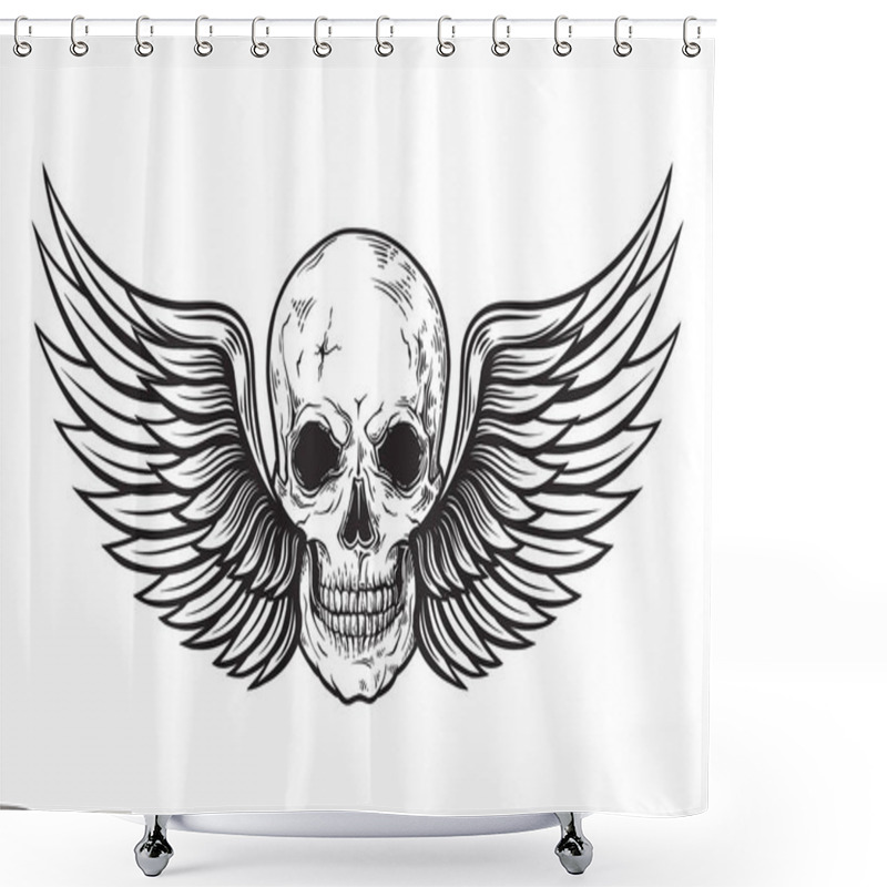 Personality  Skull And Wings In Engraving Style Shower Curtains