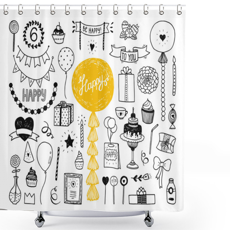 Personality  Hand Drawn Happy Birthday Collection Shower Curtains