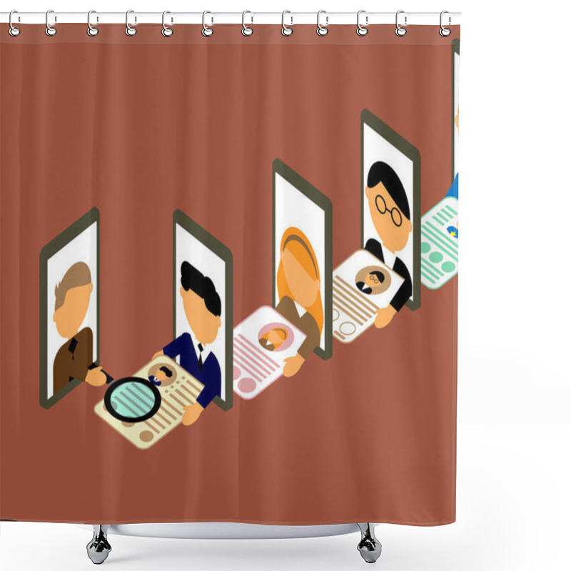 Personality  Recruitment Technology With Many Candidates Via Mobile Phone In Human Resources Vector Shower Curtains