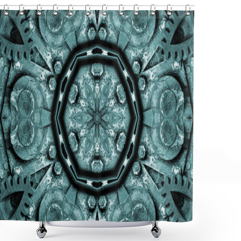 Personality  Abstract Metallic Industrial And Technology  Concept Symmetric Pattern Ornamental Decorative Kaleidoscope Movement Geometric Circle And Star Shapes Shower Curtains