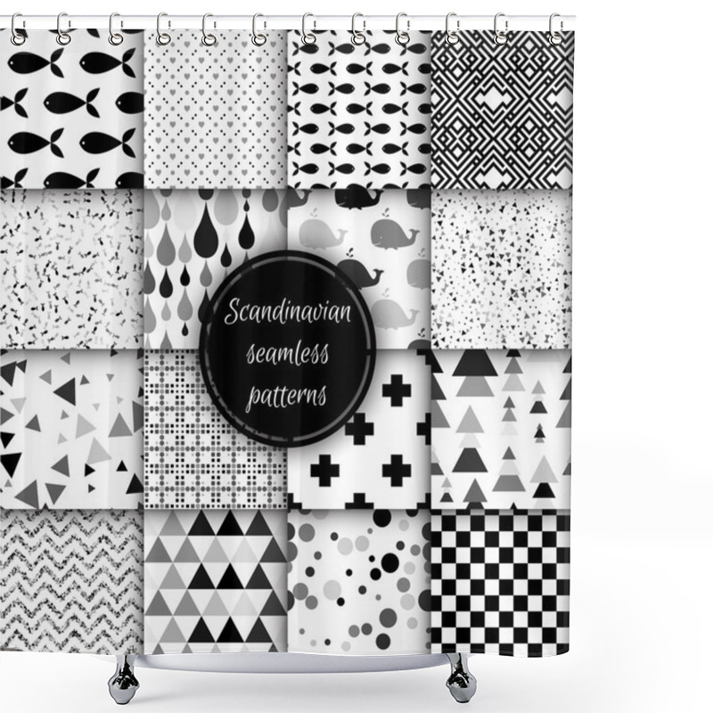 Personality  Set Of Black And White Scandinavian Seamless Patterns Shower Curtains