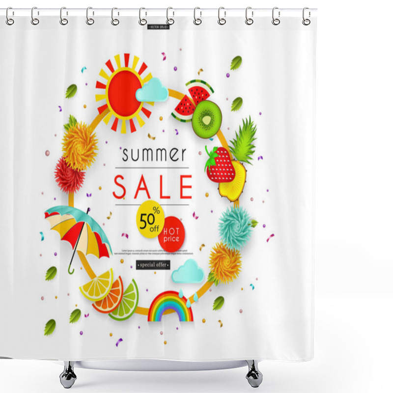 Personality  Summer Sale. Flowers, Umbrellas, Leaves, Clouds, Rainbow, Fruit Shower Curtains