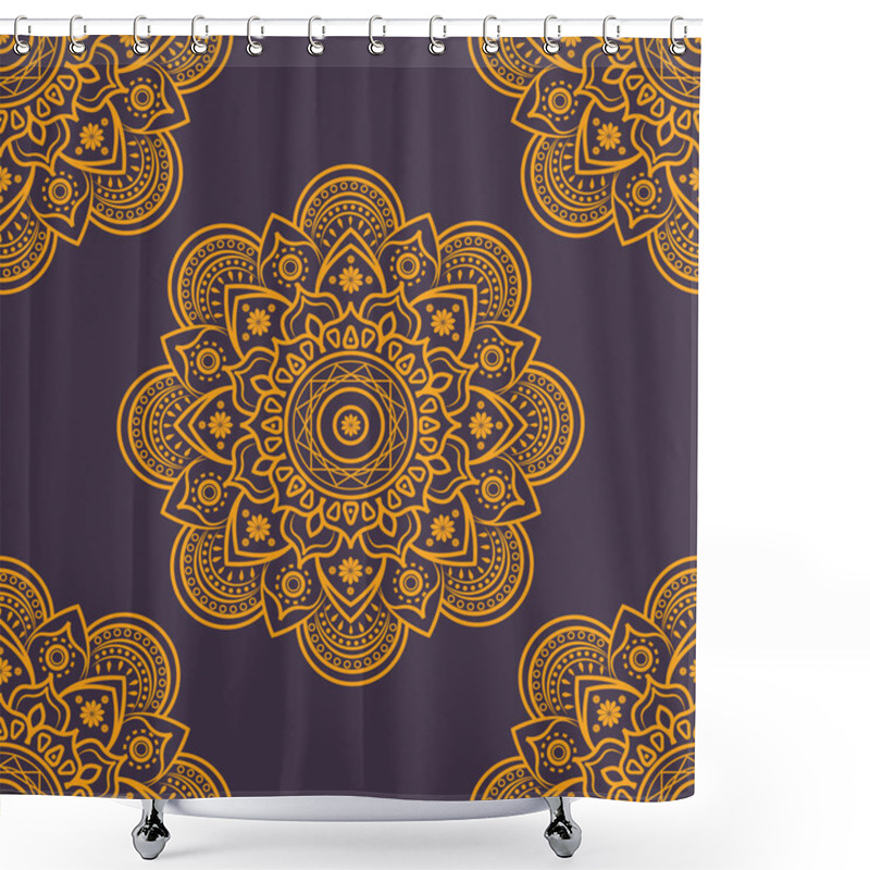 Personality  Seamless Golden Mandala Pattern On Violet Background Shower Curtains