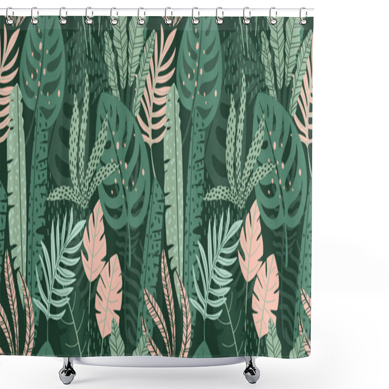 Personality  Abstract Seamless Pattern With Tropical Leaves. Vector Template. Shower Curtains