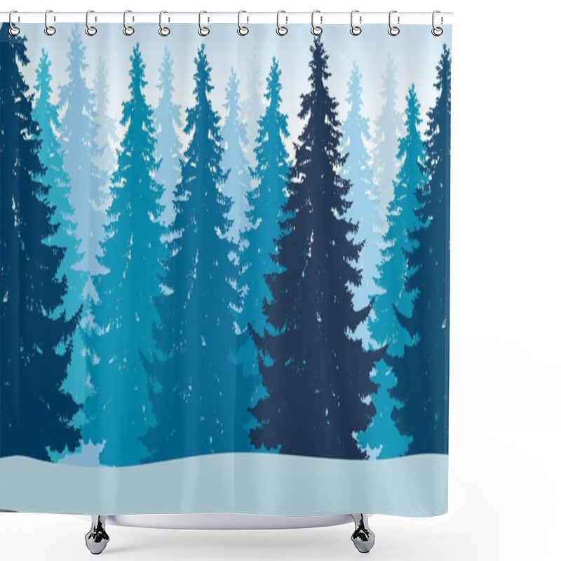 Personality  Vector Illustration Of Winter Forest With Snow And Mist, Suitable As Christmas Greeting Card Shower Curtains