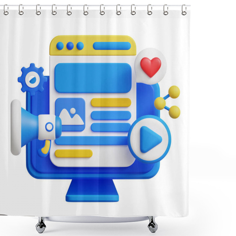 Personality  Content Marketing Ads 3D Icon Graphics Illustration. Ideal For Business, Technology, Company, Websites, Apps, Education, Marketing And Promotion. Shower Curtains