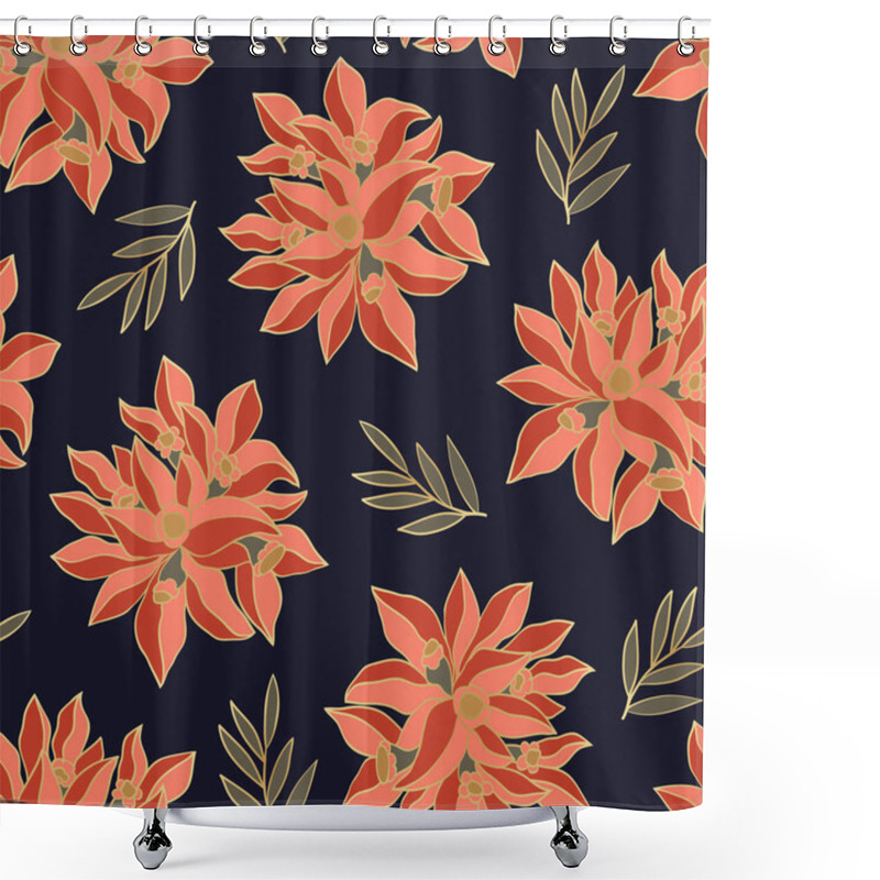 Personality  Seamless Background With Flowers And Twigs. Vector Pink And Dark Blue Floral Pattern. Shower Curtains