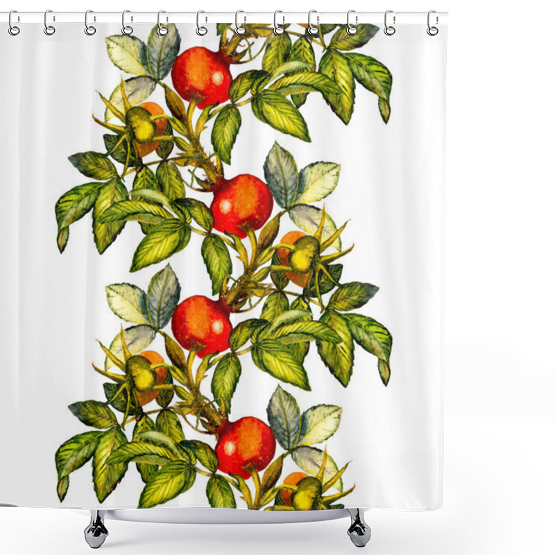 Personality  Rosehip Seamless Pattern On White Background Shower Curtains