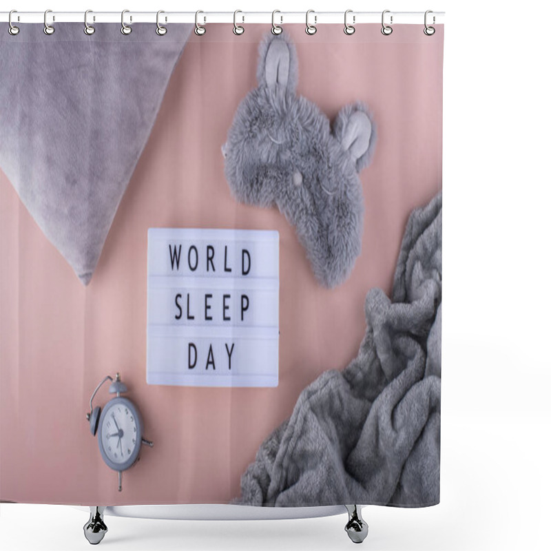 Personality  World Sleep Day Concept With Sleeping Mask And Alarm Clock Shower Curtains