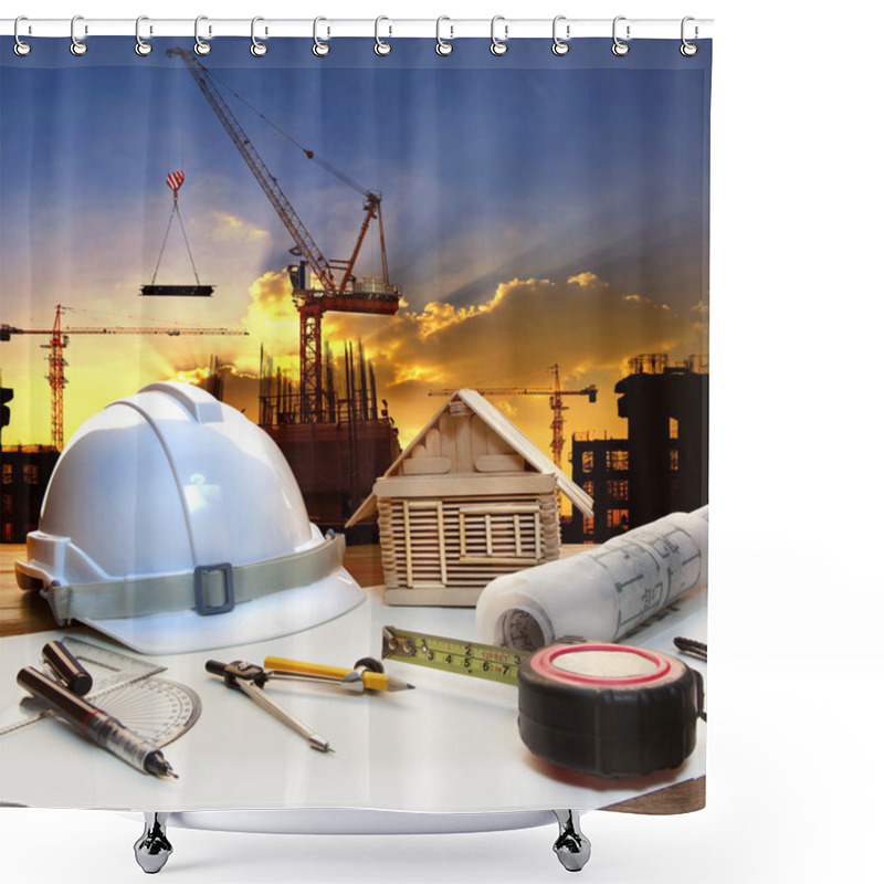 Personality  Engineer Working Table Plan, Home Model And Writing Tool Equipme Shower Curtains