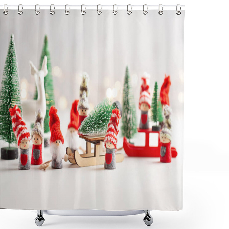 Personality  Christmas Background With Miniature Toys With Wither Scenes, Seasonal Christmas, New Year And Winter Decorations  Shower Curtains