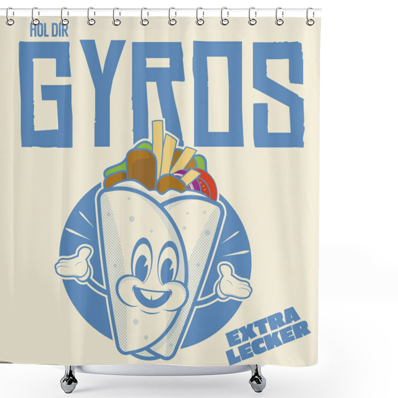 Personality  Funny Gyros Or Pita Logo In Retro Cartoon Style Shower Curtains