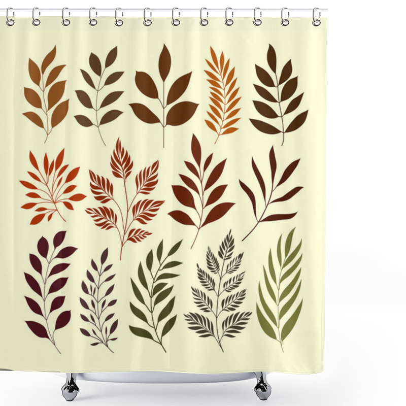 Personality  Hand Drawn Floral Elements. Vector Set Botanical Illustration. Minimalist Plant Leaves. Autumn Colorful Leaves  Shower Curtains