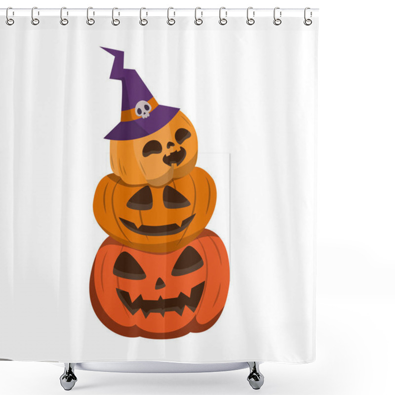 Personality  Stacked Carved Pumpkins Glowing On Halloween Shower Curtains