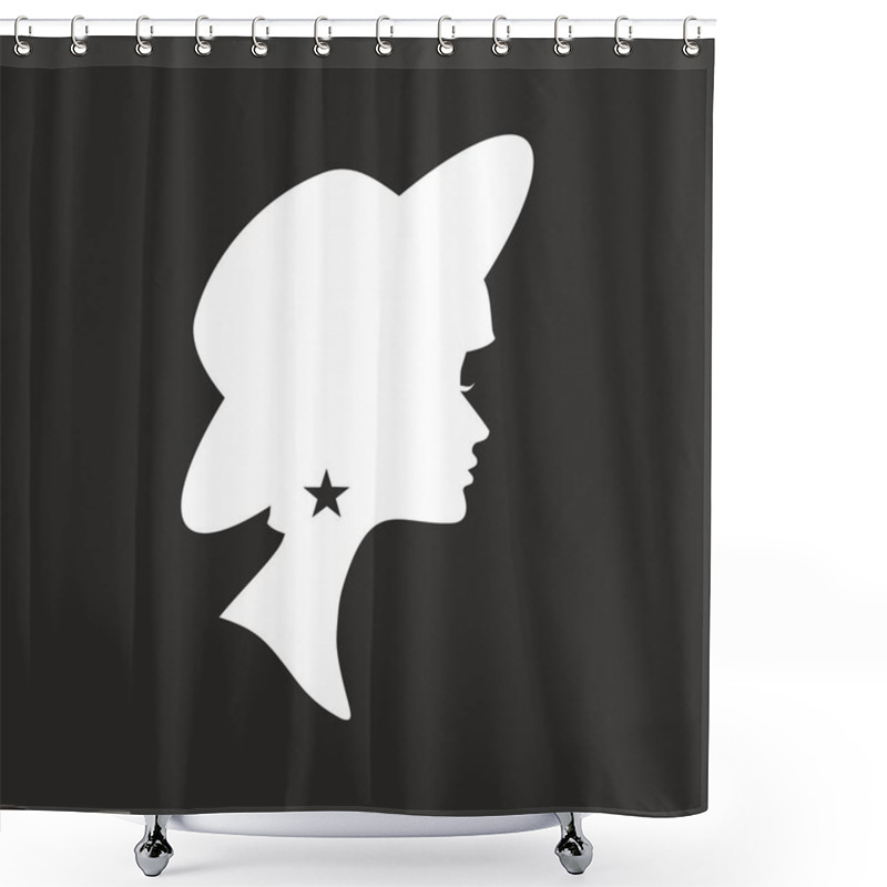 Personality  White Vector Silhouette Of A Girl In A Hat With The Earring In The Shape Of A Star. Vector Illustration. Vector White Profile Girls. Shower Curtains