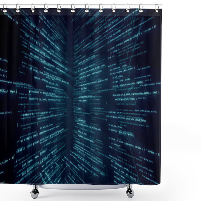 Personality  Virtual Space With Running Code In The Form Of Cubes 3d Illustration Shower Curtains