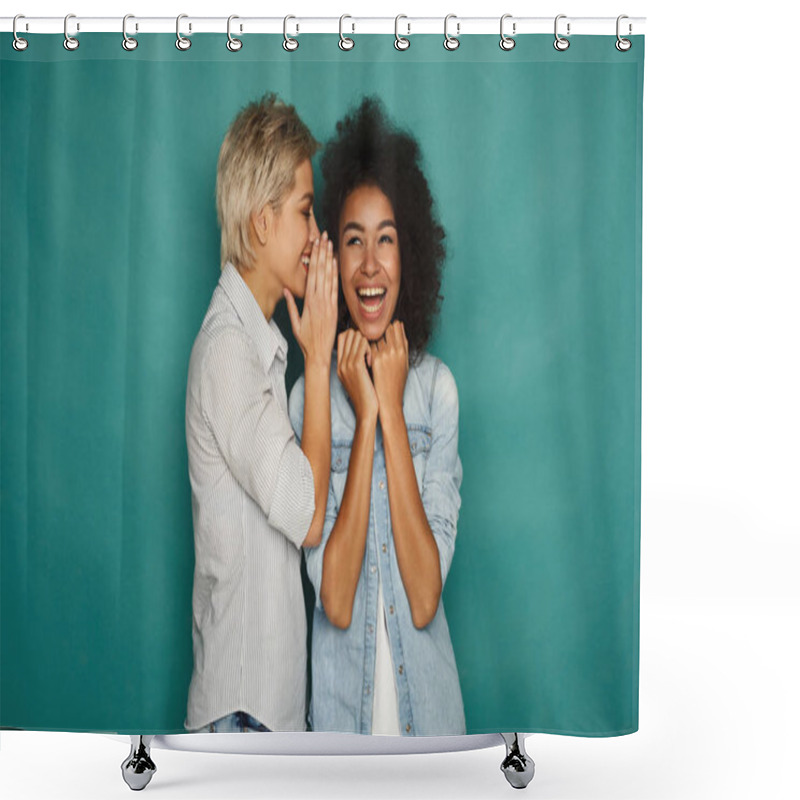 Personality  Young Woman Telling Her Friend Some Secrets Shower Curtains